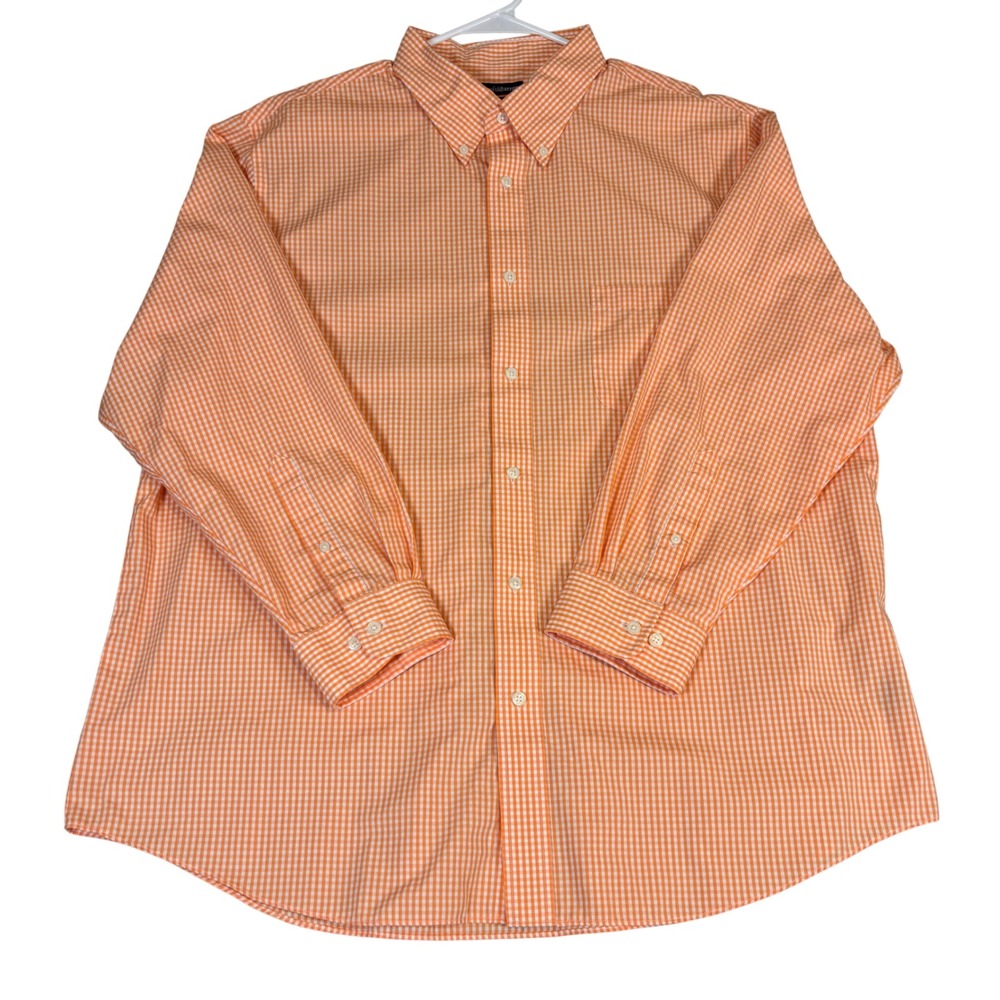 Croft & Barrow Mens Orange Gingham‎ Easy Care Classic Fit Shirt 18.5 34/35